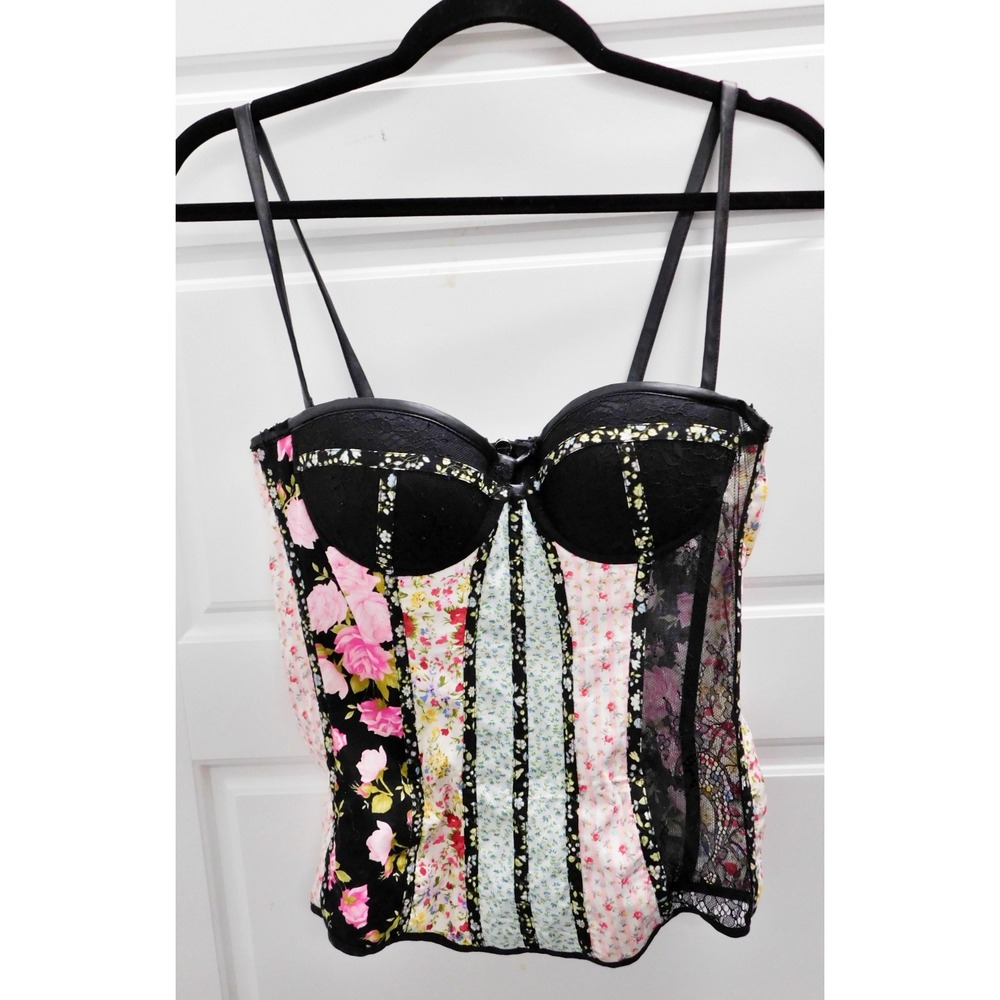 Natasha‎ Zinko Lace Paneled Black Foral Lace Corset Top sz 38
